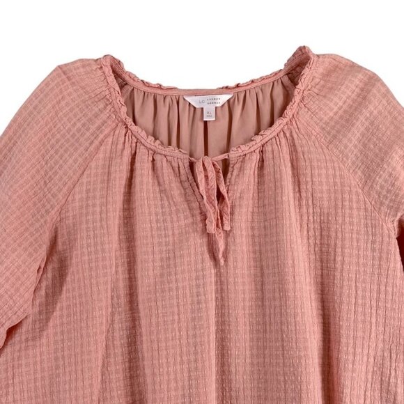 Lauren Conrad Womens Top XL Soft Peach Textured Long Sleeve Boho Peasant Style - Picture 2 of 10